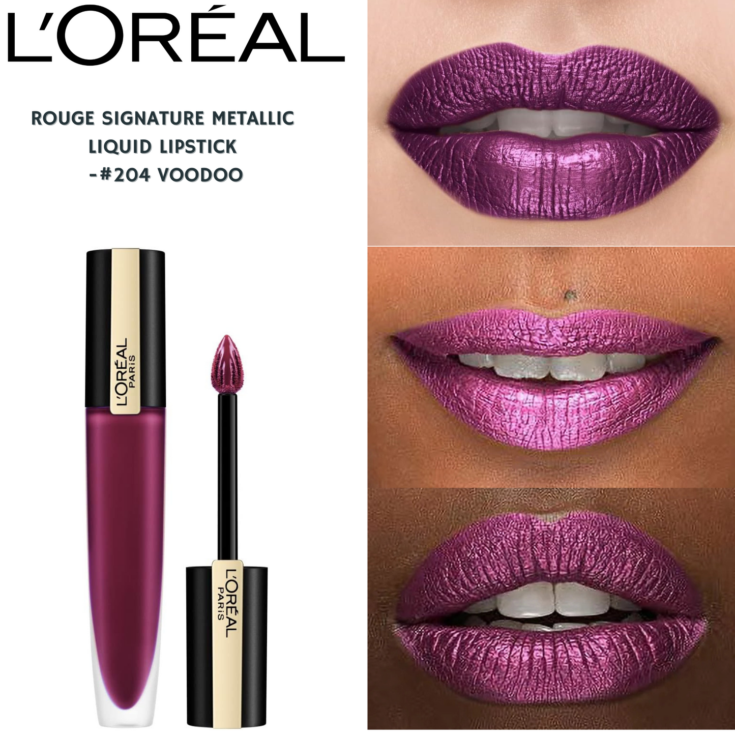 L'Oreal Rouge Signature Metallic Liquid Lipstick -#204 Voodoo