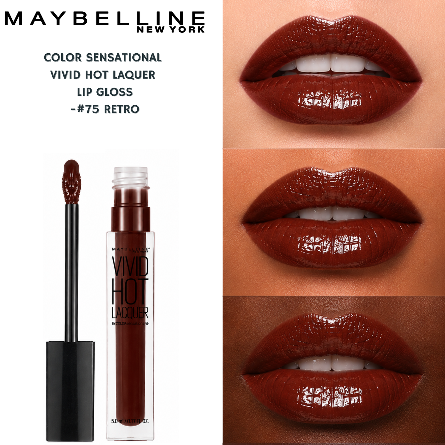 Maybelline Color Sensational Vivid Hot Laquer Lip Gloss -#74 Retro