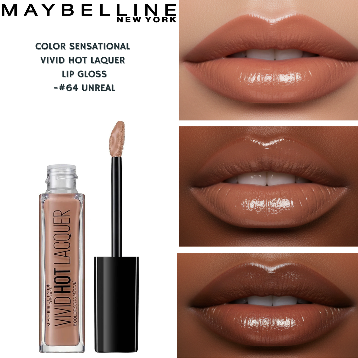 Maybelline  Color Sensational Vivid Hot Laquer Lip Gloss -#64 Unreal