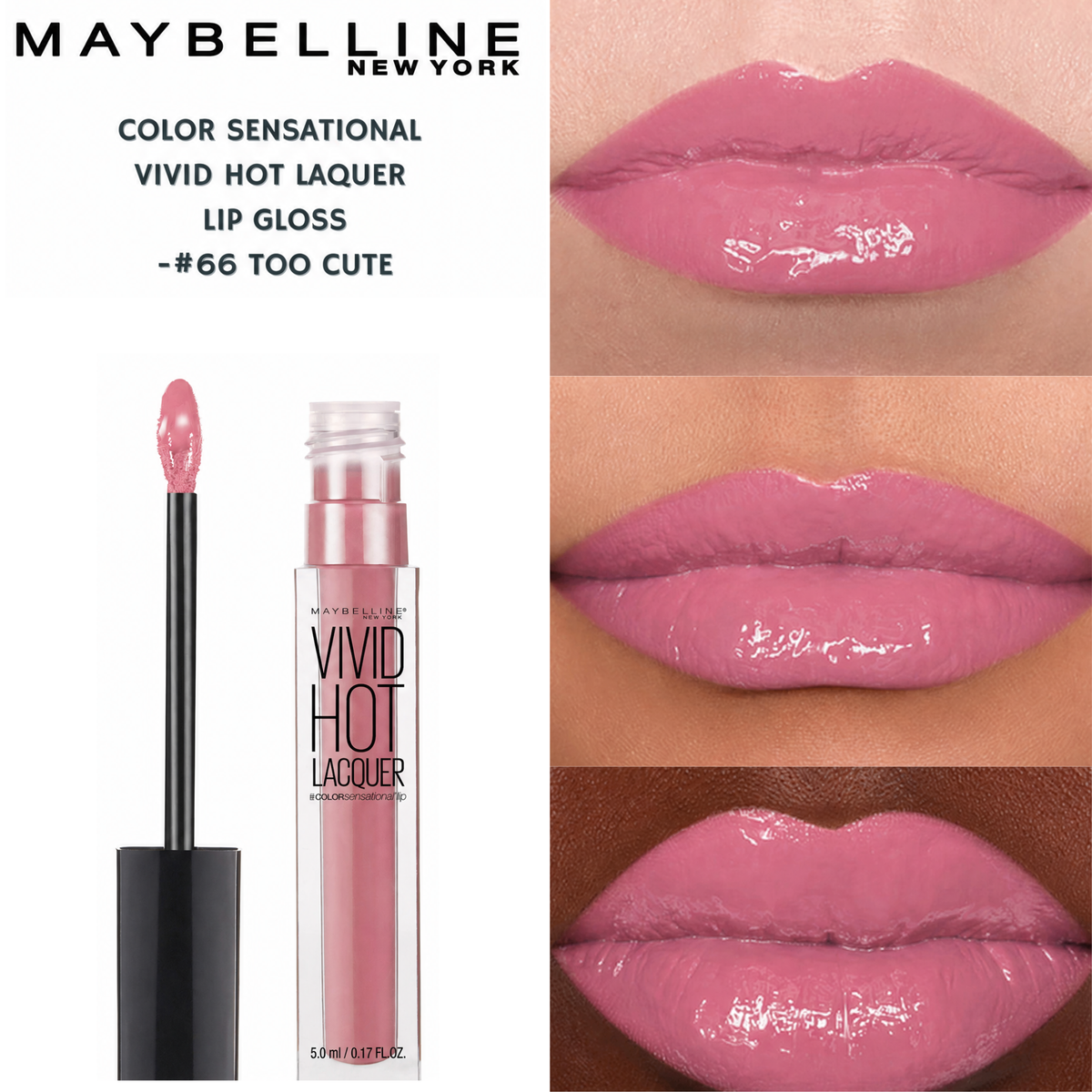 Maybelline  Color Sensational Vivid Hot Laquer Lip Gloss -#66 Too Cute