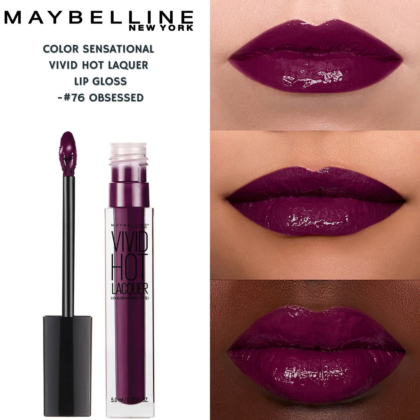 Maybelline  Color Sensational Vivid Hot Laquer Lip Gloss -#76 Obsessed