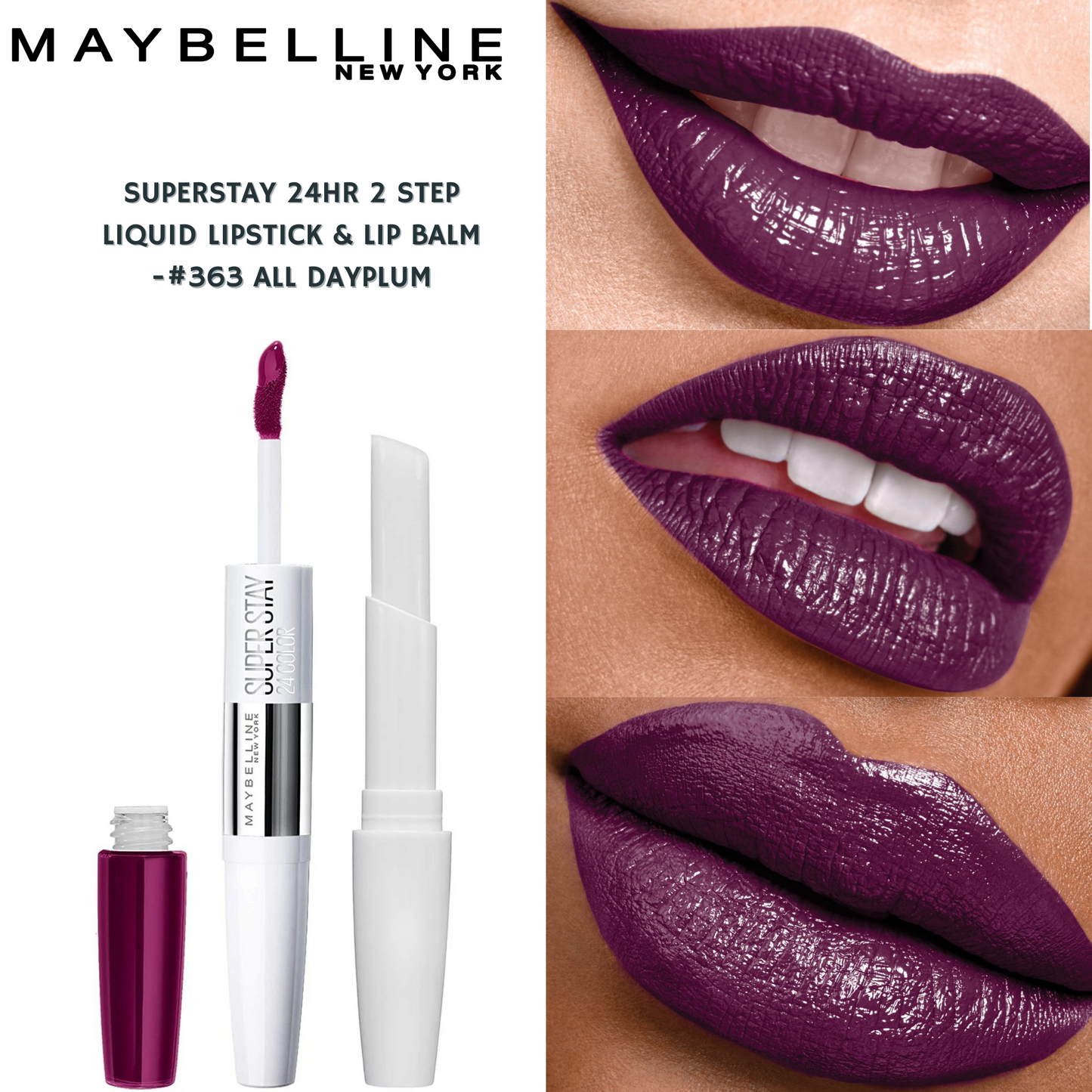 Maybelline SuperStay 24hr 2 Step Liquid Lipstick & Lip Balm -#363 All Day Plum