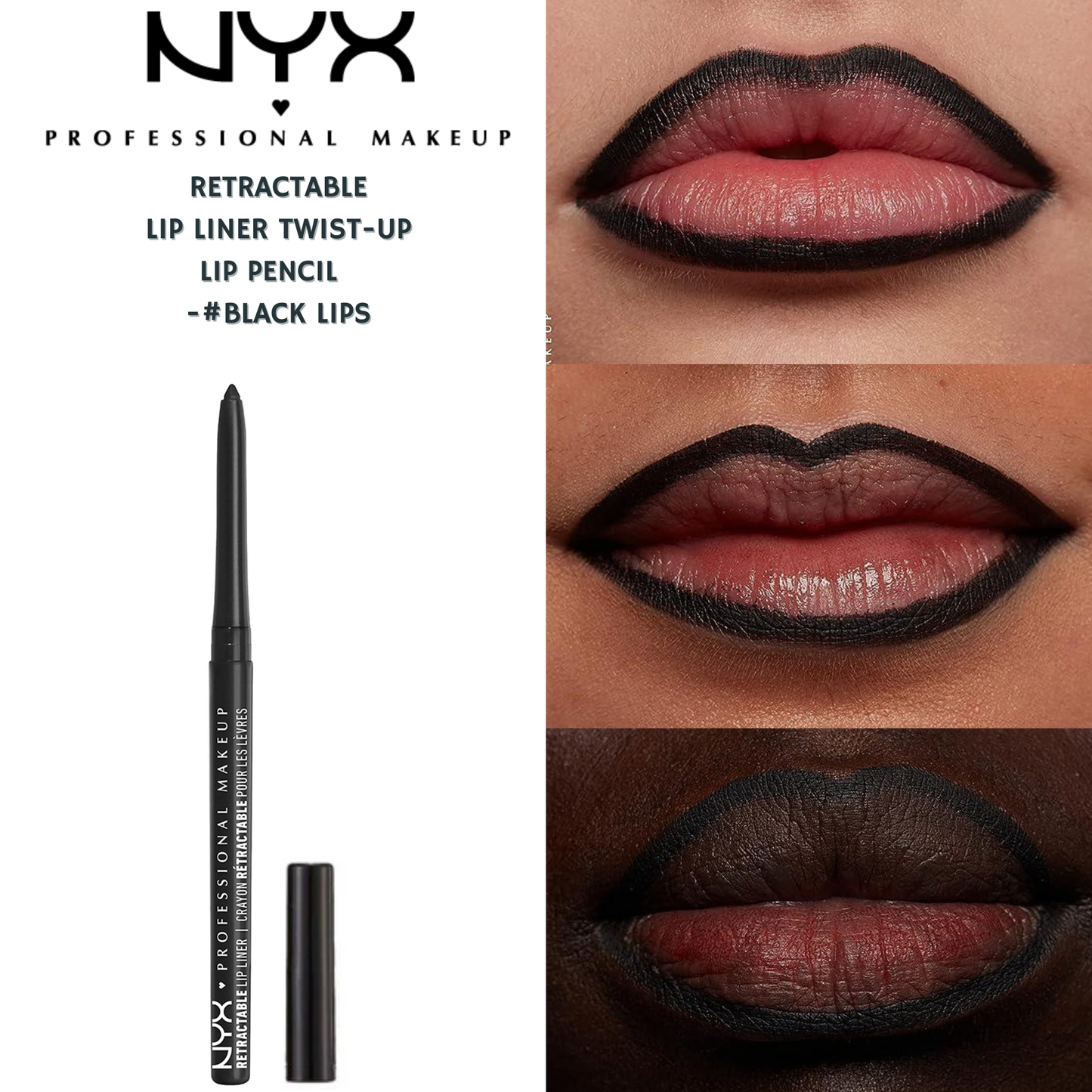NYX Retractable Lip Liner Twist-up Lip Pencil - Black Lips